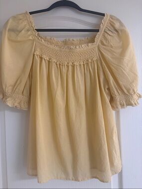 Wilfred Pale Yellow Puff Sleeve Smocked Square Neck Blouse